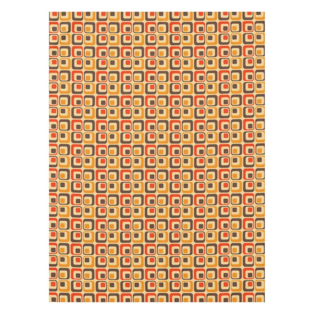 Retro Squares Pattern - Red, Brown & Orange Tablecloth (Front)