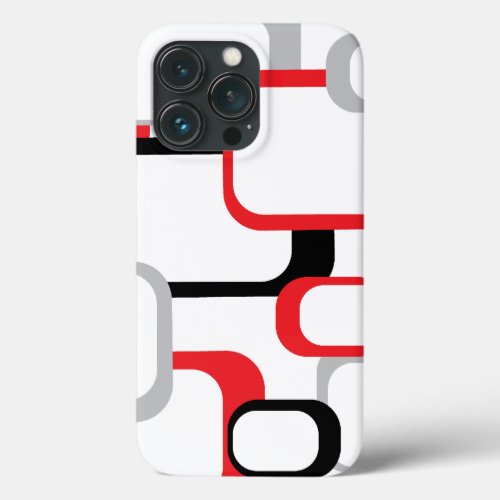 Retro Squares Pattern Red Gray Black White  iPhone 13 Pro Case