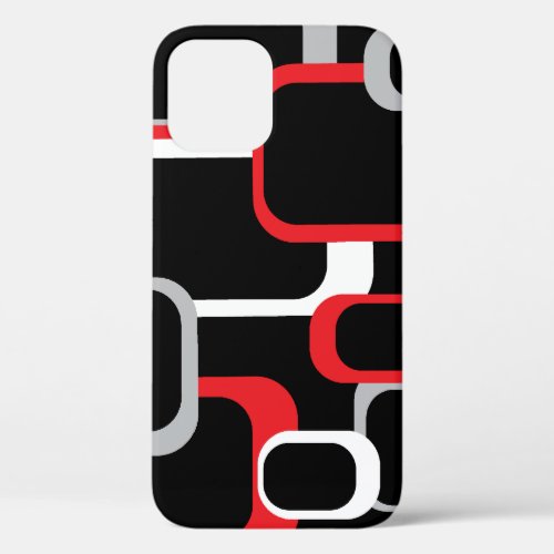 Retro Squares Pattern Red White Gray Black iPhone 12 Case