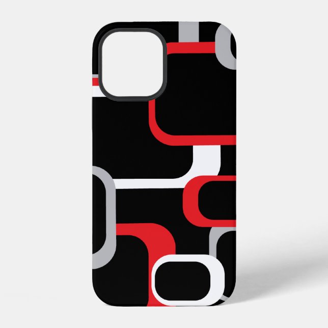 Retro Squares Pattern Red White Gray Black Iphone Case (Back)