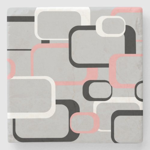 Retro Squares Pink Black White Gray Background Stone Coaster