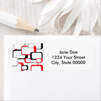 Retro Squares Red Black Gray Pattern Label