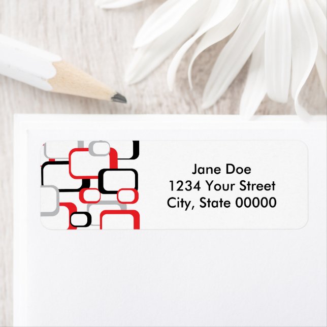 Retro Squares Red Black Gray Pattern Label (Insitu)