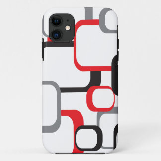 Retro Squares Red Black Gray White Pattern iPhone 11 Case