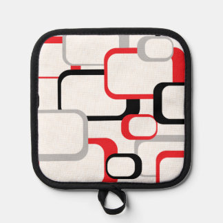 Retro Squares Red Gray Black White Background Pot Holder