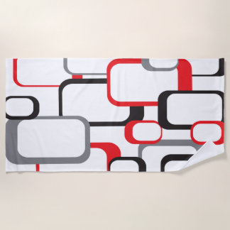 Retro Squares Red Gray Black White Trendy Pattern Beach Towel