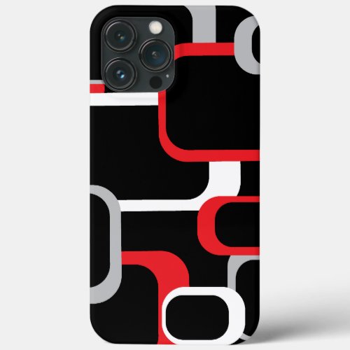 Retro Squares Red Gray White Black Background  iPhone 13 Pro Max Case