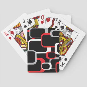 Retro Squares Red Gray White Black Background Poker Cards