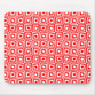 Retro Squares - Red on White Mouse Pad