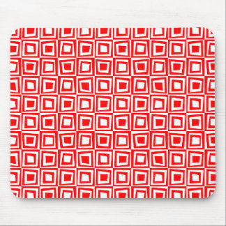 Retro Squares - Red on White Mouse Pad