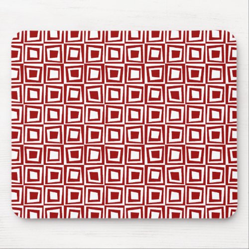 Retro Squares _ Ruby Red on White Mouse Pad