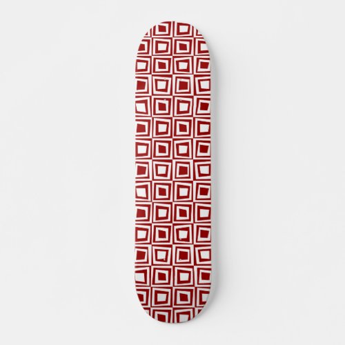 Retro Squares _ White on Ruby Red Skateboard