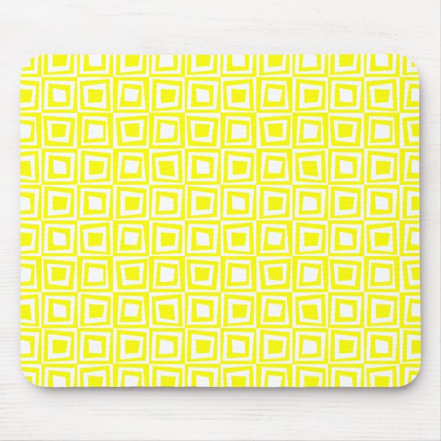 Retro Squares - Yellow on White Mouse Pad (Front)