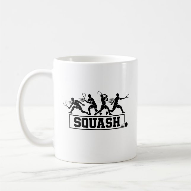 Retro Squash Player Action Sequence Silhouette Art Coffee Mug (Left)