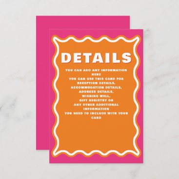 Retro Squiggle Wavy Curve Pink Orange Wedding Enclosure Card