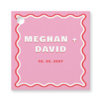Retro Squiggle Wavy Curve Pink Red Wedding  Favor Tags