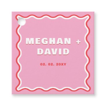 Retro Squiggle Wavy Curve Pink Red Wedding  Favor Tags