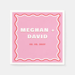 Retro Squiggle Wavy Curve Pink Red Wedding Napkins