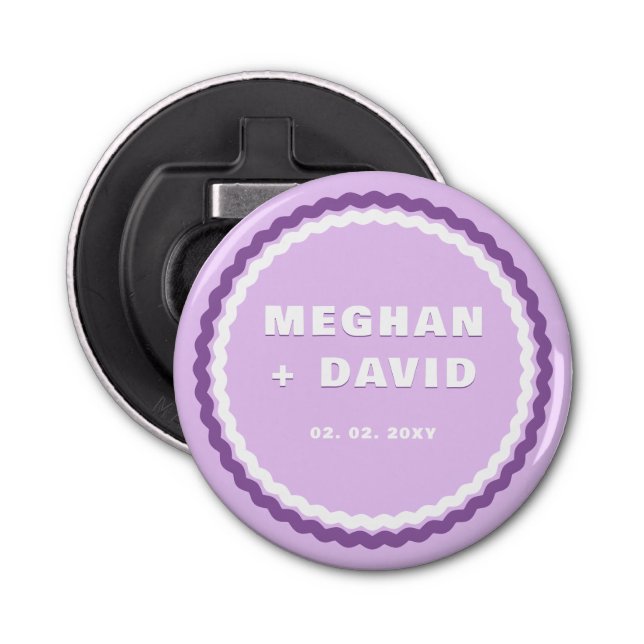 Retro Squiggle Wavy Curve Purple Wedding  Bottle Opener (Front)