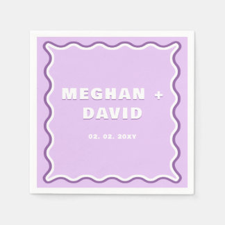 Retro Squiggle Wavy Curve Purple Wedding  Napkins