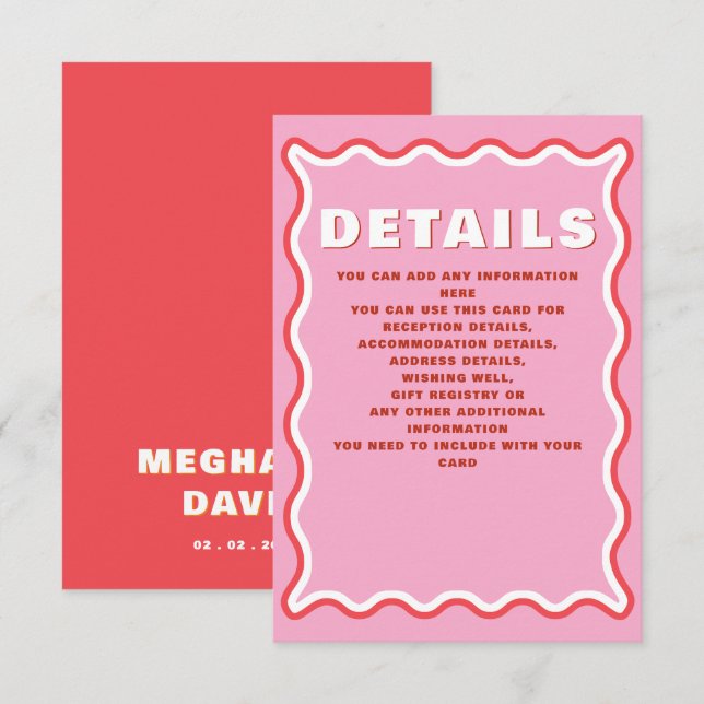 Retro Squiggle Wavy Curve Red Orange Wedding  Enclosure Card (Front/Back)