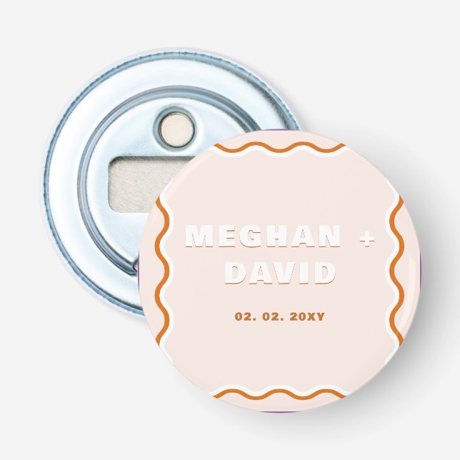 Retro Squiggle Wavy Curve Terracotta Wedding   Bottle Opener (Front)