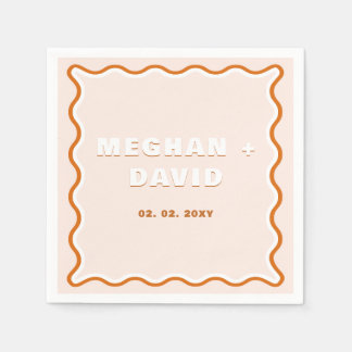 Retro Squiggle Wavy Curve Terracotta Wedding  Napkins