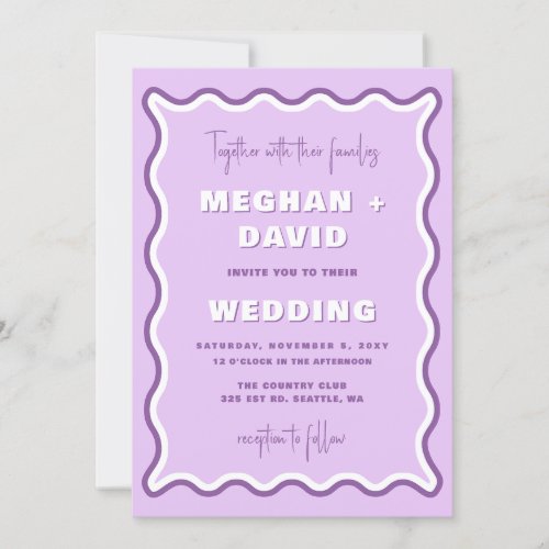Retro Squiggle Wavy Purple Photo Wedding  Invitation