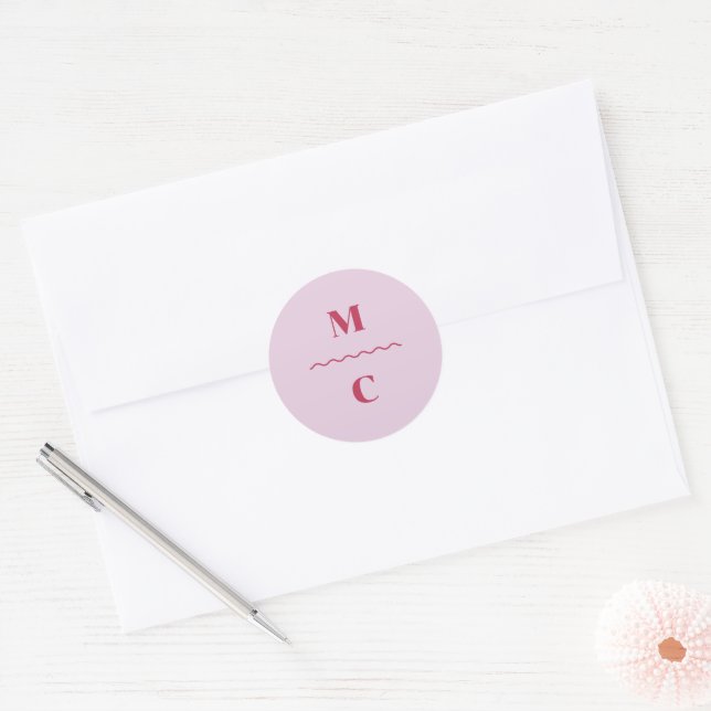 Retro Squiggle Wedding Monogram Classic Round Sticker (Envelope)