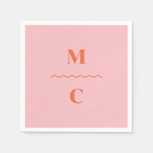 Retro Squiggle Wedding Monogram Napkins