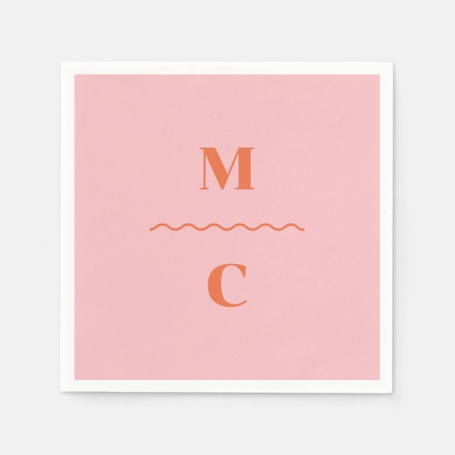 Retro Squiggle Wedding Monogram Napkins (Front)
