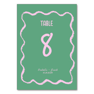 Retro Squiggle Whimsical Pink and Green Wedding Table Number