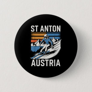 Retro St Anton Austria Ski Resort, Fun Alpine Skii Button