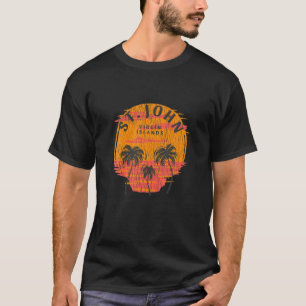 Retro St. John Virgin Islands Palm Trees Sunset Sk T-Shirt
