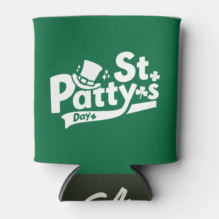 Retro St Paddy’s Day Funny St. Patrick's Day White Can Cooler (Front)