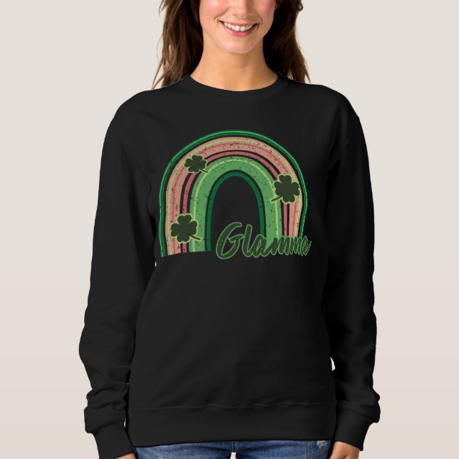 Retro St Patrick s day Glamma  Rainbow Shamrock Pa Sweatshirt (Front)