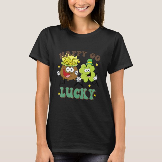 Retro St Patrick's Day Happy Go Lucky Pot Of Gold  T-Shirt (Front)