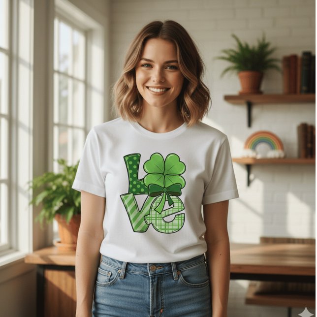Retro St Patrick's Day Love Clover Green Plaid  T-Shirt (Creator Uploaded)