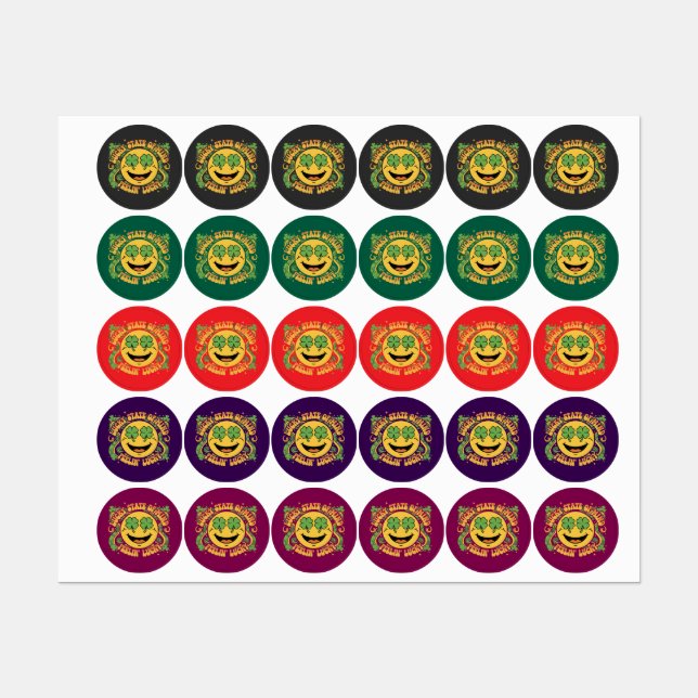 Retro St. Patrick's Day Smiley Face Lucky State  Labels (Sheet)