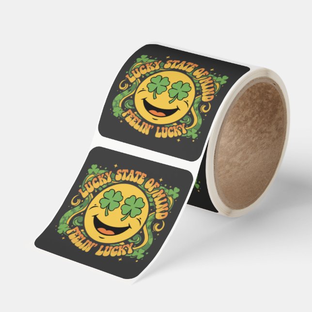 Retro St. Patrick's Day Smiley Face Lucky State  Square Sticker (Roll)