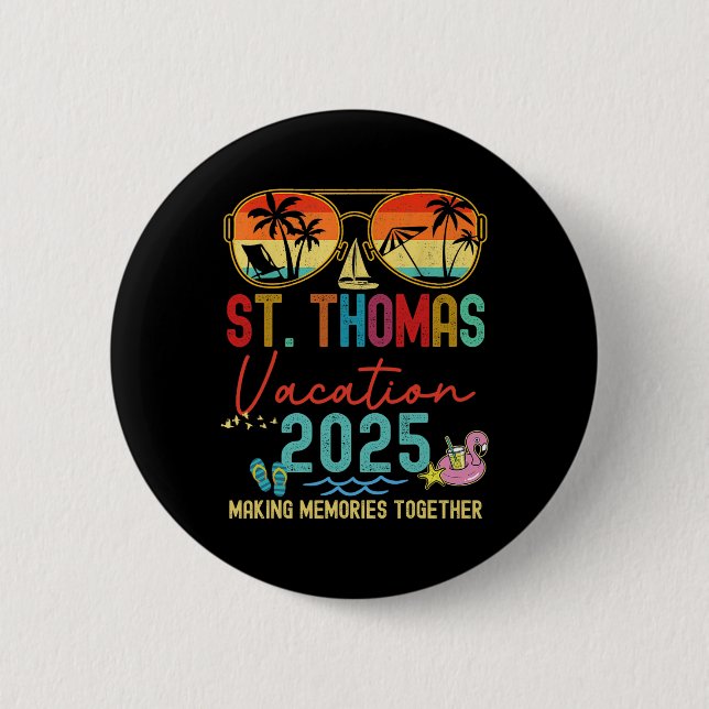 Retro St. Thomas Vacation 2025 Memories Matching G Button (Front)