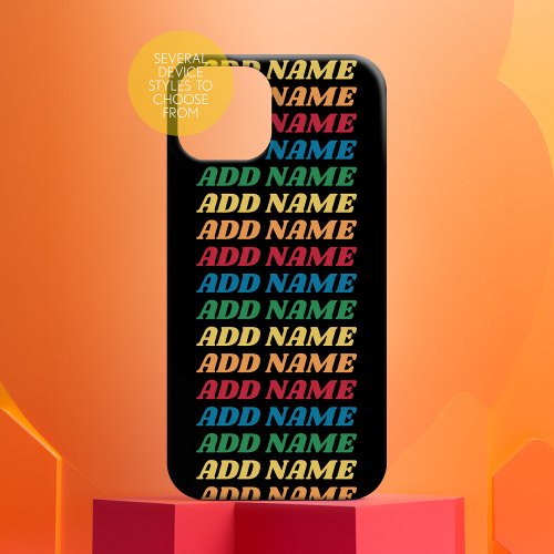 Retro Stacked Name Pattern Rainbow Colors 70s Case_Mate iPhone 14 Case