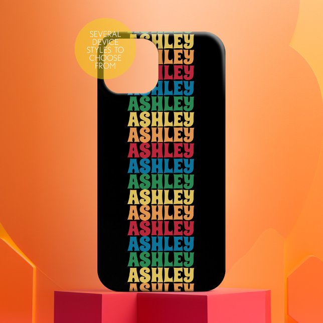 Retro Stacked Name Pattern Rainbow Colors 70s  Iphone Case (70s mod name)