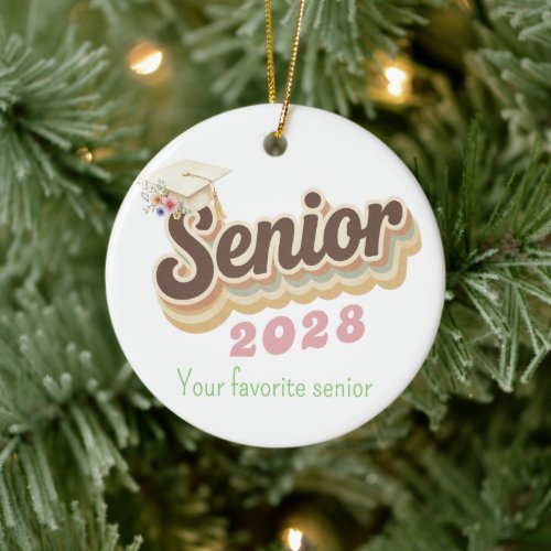 Retro Stacked Neutrals SENIOR 2028 Floral Cap Ceramic Ornament