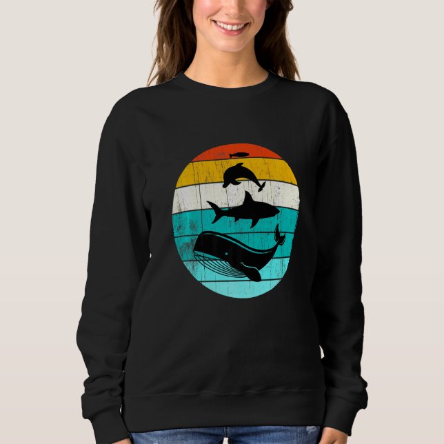 Retro Stacked Sea Animals Vintage Sunset Silhouett Sweatshirt (Front)