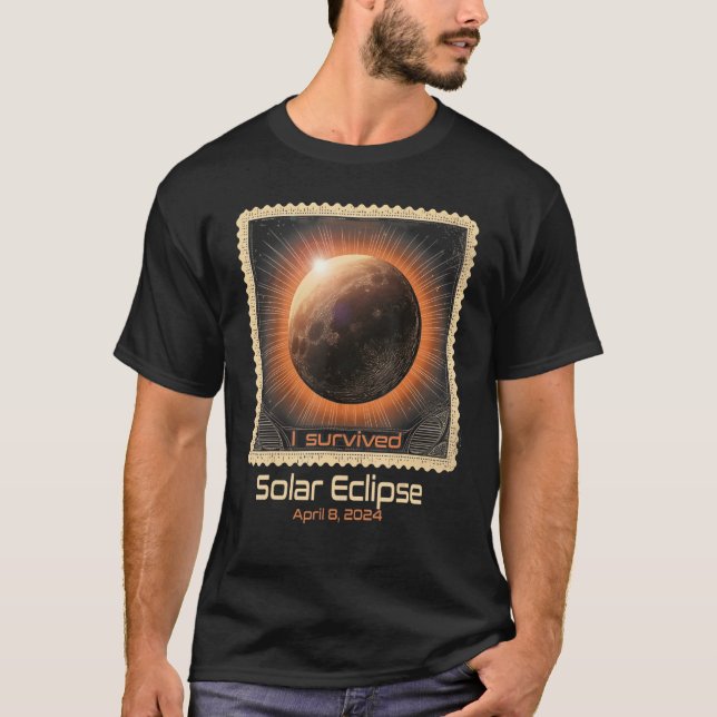 Retro Stamp I Survived Total Solar Eclipse 2024 T-Shirt (Front)