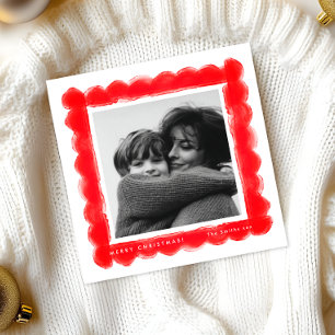 retro stamping red frame photo square christmas holiday card