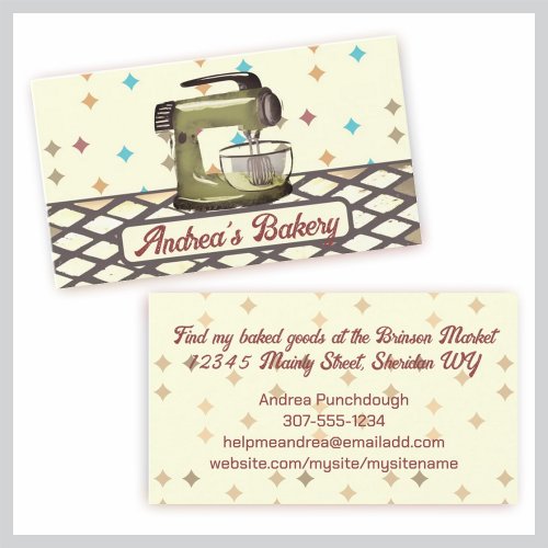 retro stand mixer bakery pastry chef business card