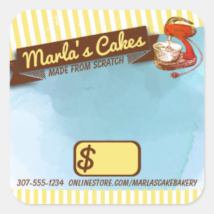 Retro stand mixer cakes baking bakery price square sticker