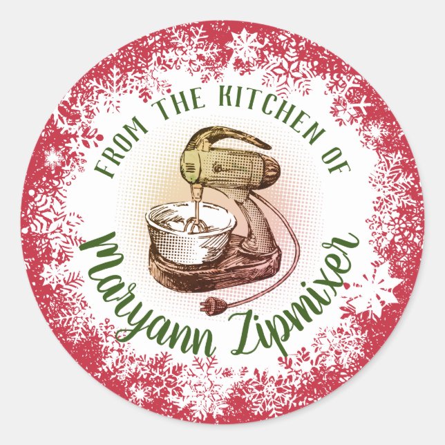 Retro stand mixer holiday baking Christmas Classic Round Sticker (Front)